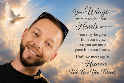 Memorial Wood Photo Board - Your Wings Were Ready (8x12)