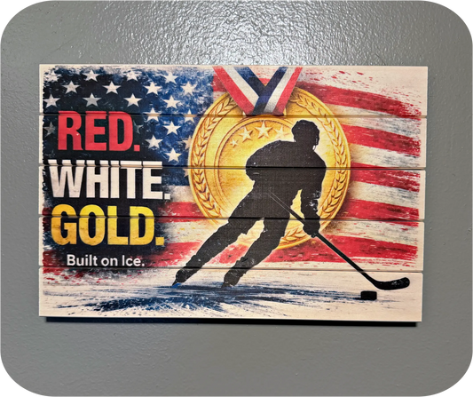 Red. White. Gold - USA Victory Gold Medal Wood Art (8x12)